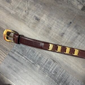 Brown Leather Belt with Gold Buckle